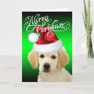 DOG Christmas Adorable Golden Santa Puppy Feiertagskarte