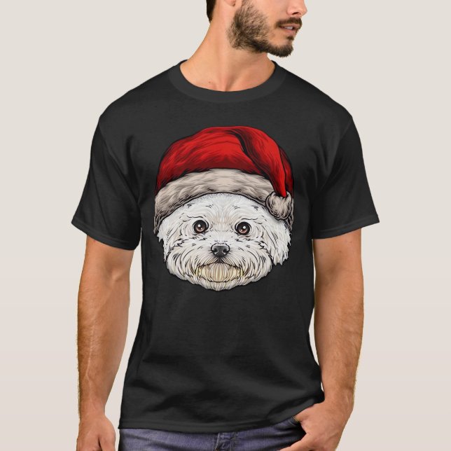 Dog Christmas Bichon Santa Hat On A Bichon Frise E T-Shirt (Vorderseite)