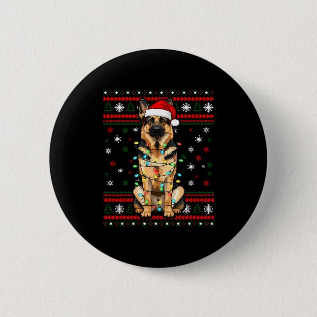 Dog Christmas, German Shepherd Christmas Lights Ug Button (Vorderseite)