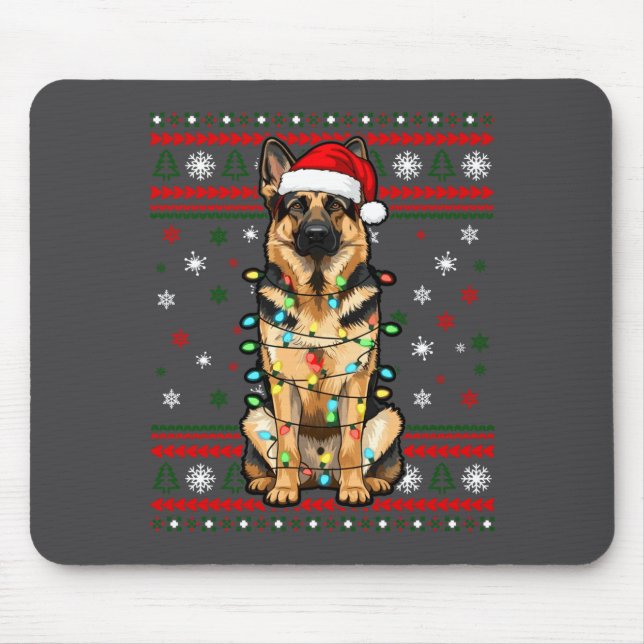 Dog Christmas, German Shepherd Christmas Lights Ug Mousepad (Vorne)