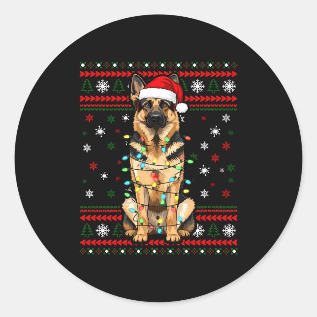 Dog Christmas, German Shepherd Christmas Lights Ug Runder Aufkleber (Vorderseite)