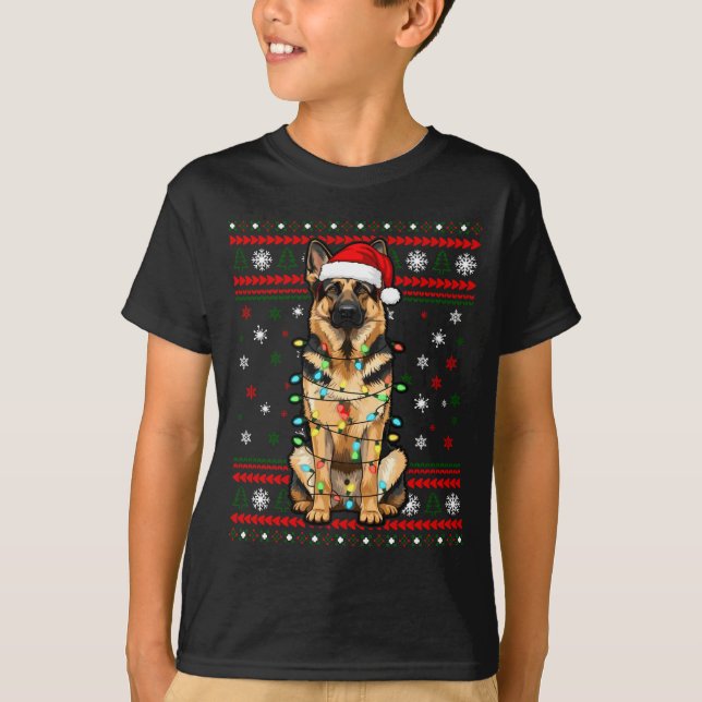 Dog Christmas, German Shepherd Christmas Lights Ug T-Shirt (Vorderseite)