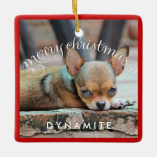 Dog Christmas Ornaments Square Personalized Photo Keramikornament