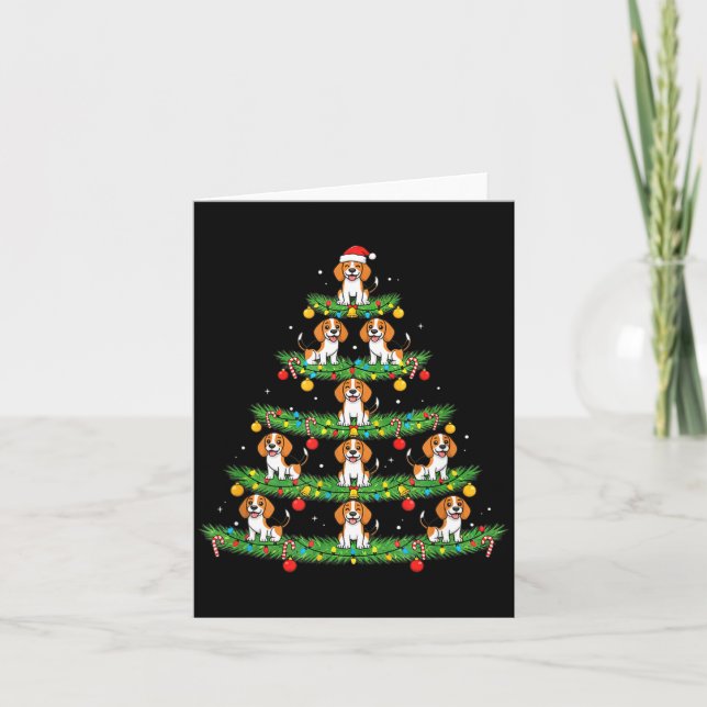 Dog Christmas Tree, Beagle Puppy Holiday Design Fo Karte (Vorderseite)