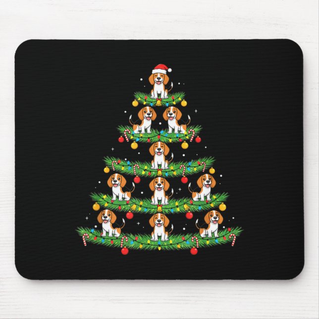Dog Christmas Tree, Beagle Puppy Holiday Design Fo Mousepad (Vorne)