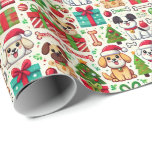 Dog Christmas Wrapping Paper Geschenkpapier<br><div class="desc">Spread holiday cheer with this Christmas wrapping paper for dog lovers! The seamless design feature playful cartoon dogs in festive poses, paw prints, bone-shaped ornaments, Santa hats and Christmas trees. With a vibrant color palette of red, green, white, and gold, this tileable wrapping paper is perfect for dog enthusiasts or...</div>