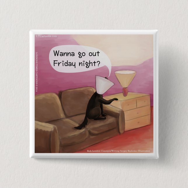 Dog Cone Verabreden Funny Cartoon Button (Vorderseite)
