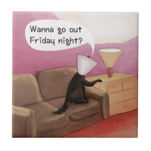 Dog Cone Verabreden Funny Cartoon Fliese