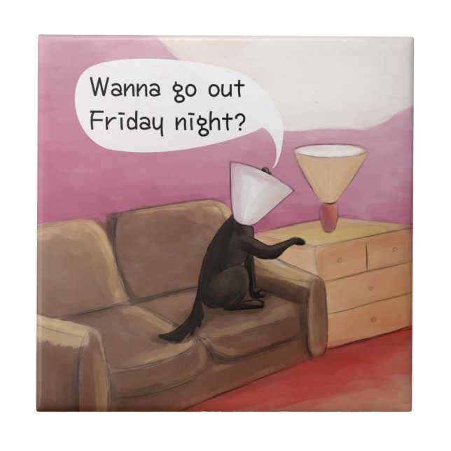 Dog Cone Verabreden Funny Cartoon Fliese (Vorderseite)