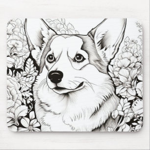Dog Corgi Friedlich Nature Prairie Sketch Zeichnen Mousepad
