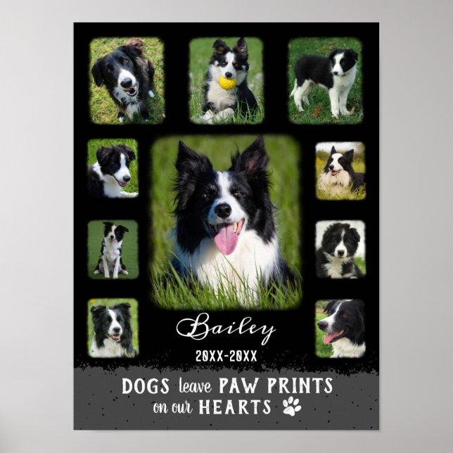 Dog Custom Foto Collage verblichene Grenzen Schwar Poster (Vorne)