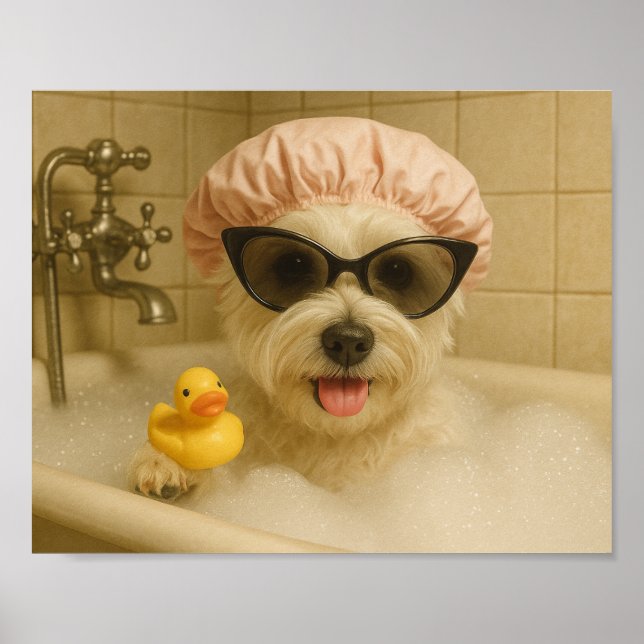 dog cute bathroom decor funny  poster (Vorne)