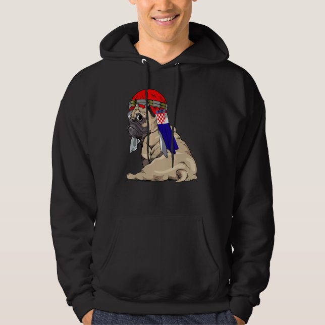 Dog  Cute Pug Retro Croatia Flag Pride Hoodie (Vorderseite)