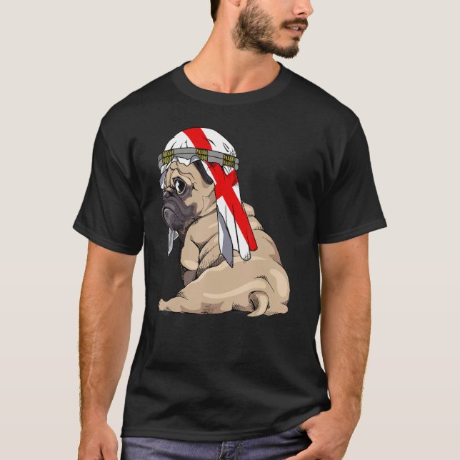 Dog  Cute Pug Retro England Flag Pride T-Shirt (Vorderseite)