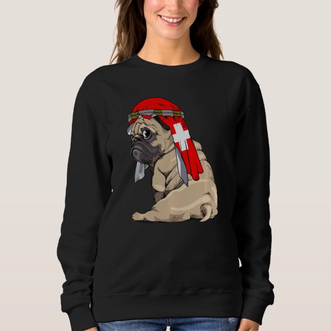 Dog  Cute Pug Retro Switzerland Flag Pride Sweatshirt (Vorderseite)