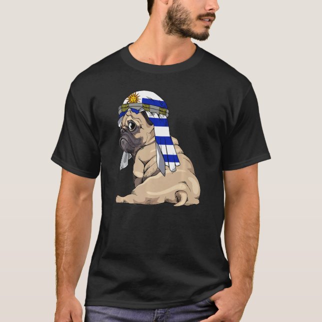 Dog  Cute Pug Retro Uruguay Flag Pride T-Shirt (Vorderseite)