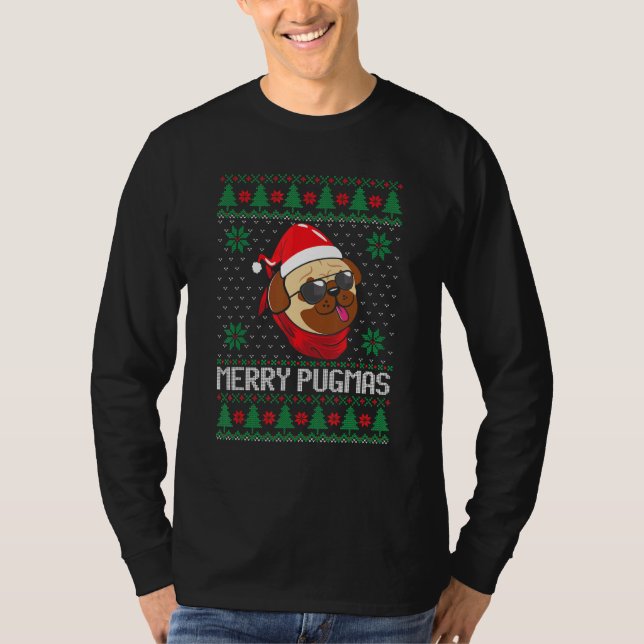Dog   Cute Pug Santa Hat Ugly Christmas Sweater T-Shirt (Vorderseite)