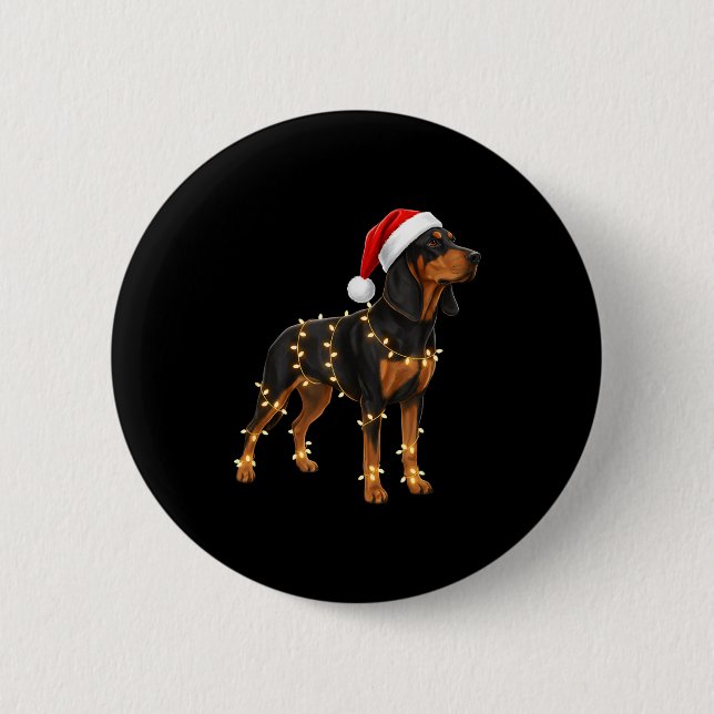 Dog Dachshund Wrapped In Christmas Lights - Holida Button (Vorderseite)
