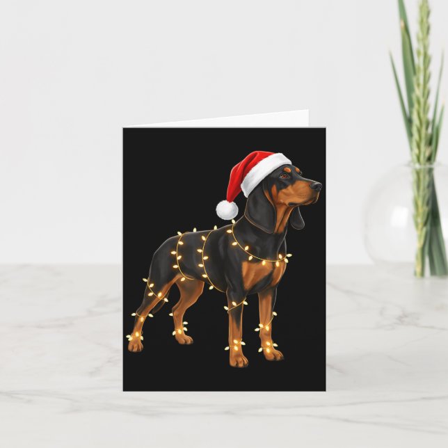 Dog Dachshund Wrapped In Christmas Lights - Holida Karte (Vorderseite)