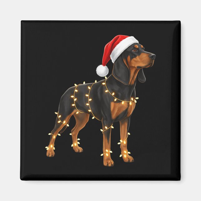 Dog Dachshund Wrapped In Christmas Lights - Holida Magnet (Vorne)
