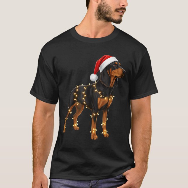 Dog Dachshund Wrapped In Christmas Lights - Holida T-Shirt (Vorderseite)