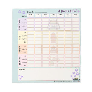 Dog Daily Tracker Notepad 40 Blätter mit Montag St Notizblock