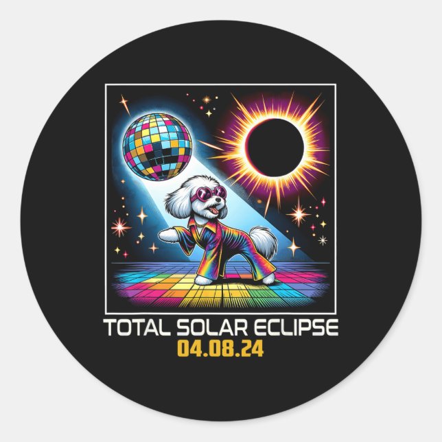 Dog Dancing Disco Solar Eclipse Runder Aufkleber (Vorderseite)