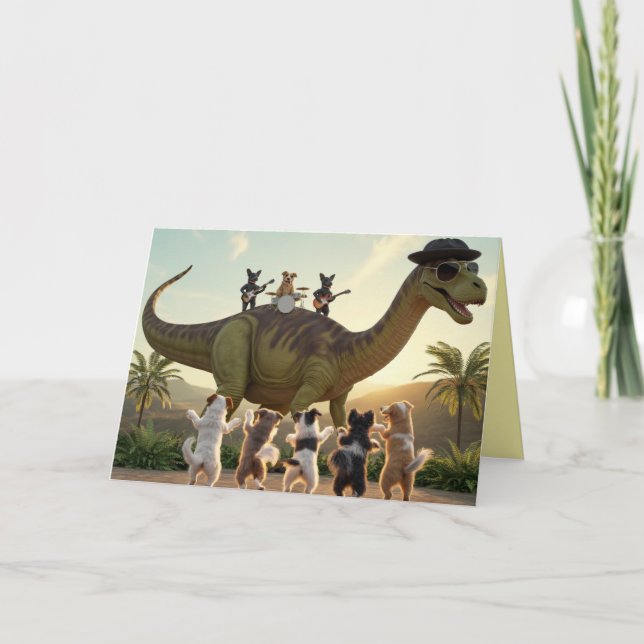 Dog Dinosaur Jam Greeting Card Feiertagskarte (Vorderseite)