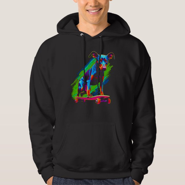 Dog Doberman Pinscher Skateboard Hoodie (Vorderseite)