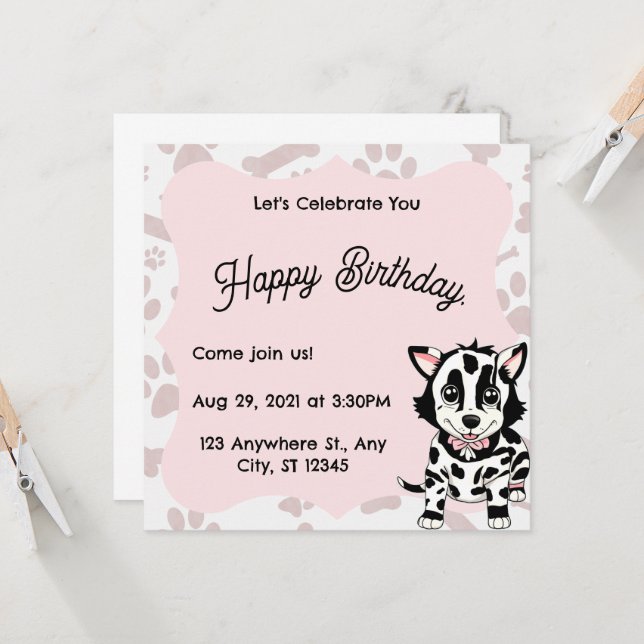 Dog drawing invitation for women's party.  einladung (Vorderseite/Rückseite Beispiel)