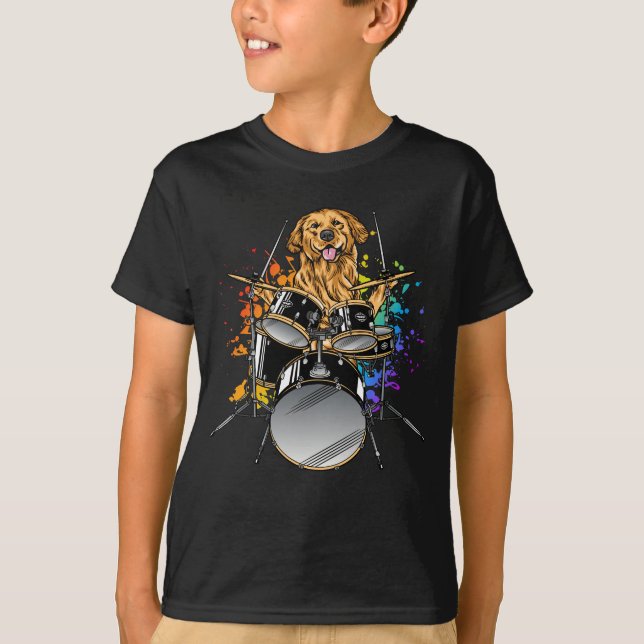 Dog Drummer Playing Drums Boy T-Shirt (Vorderseite)
