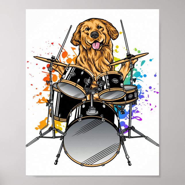 Dog Drummer Playing Drums Poster (Vorne)