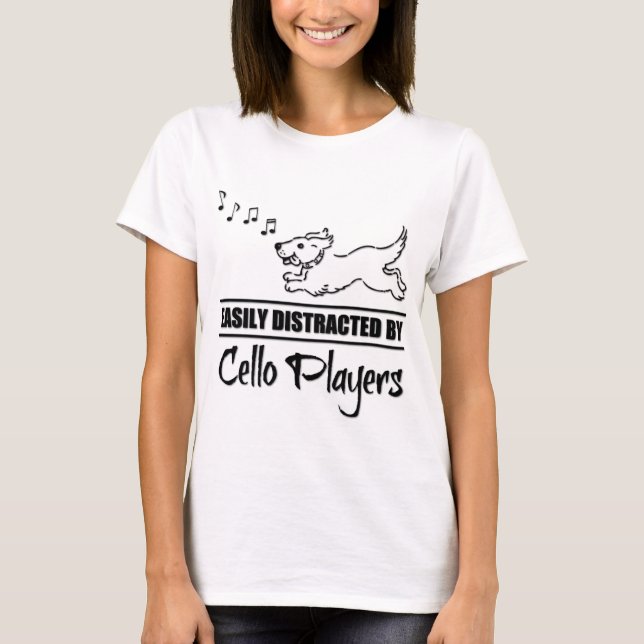 Dog Easily Distracted By Cello Players Music Notes T-Shirt (Vorderseite)