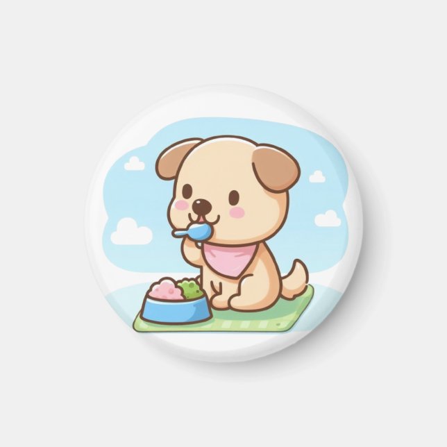 Dog eating lunch magnet (Vorne)