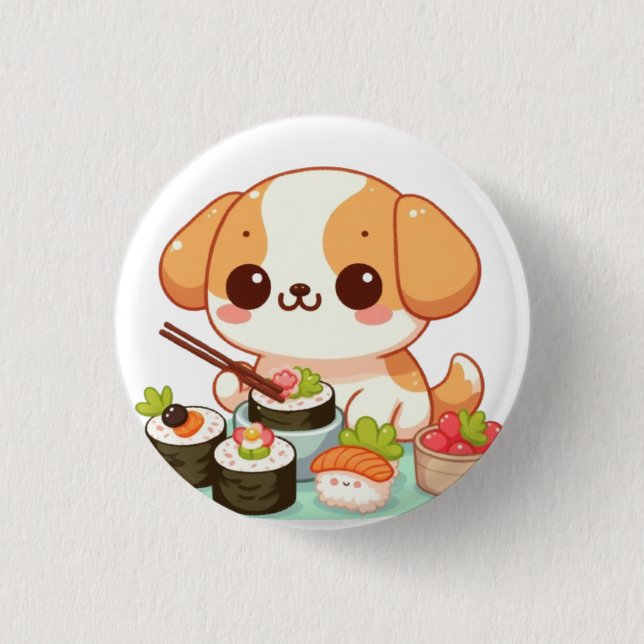 Dog eating sushi button (Vorderseite)