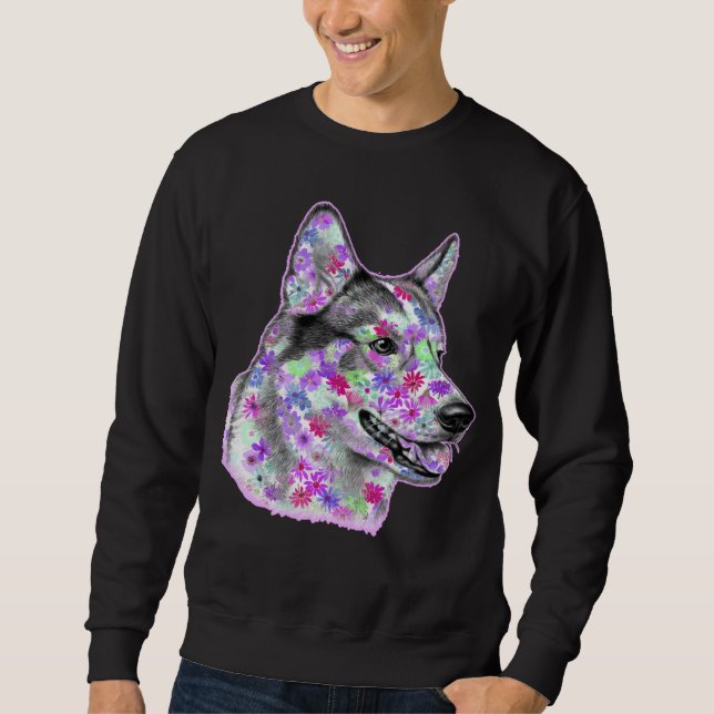 Dog Face Portrait Artwork Flower Floral  Siberian  Sweatshirt (Vorderseite)