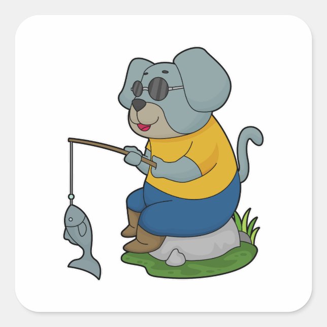 Dog Fishing Fisher Finish Quadratischer Aufkleber (Vorderseite)