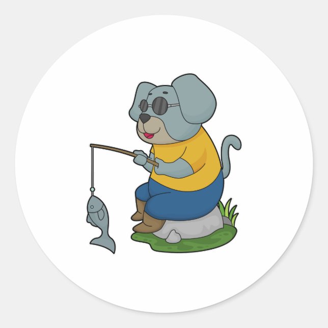 Dog Fishing Fisher Finish Runder Aufkleber (Vorderseite)