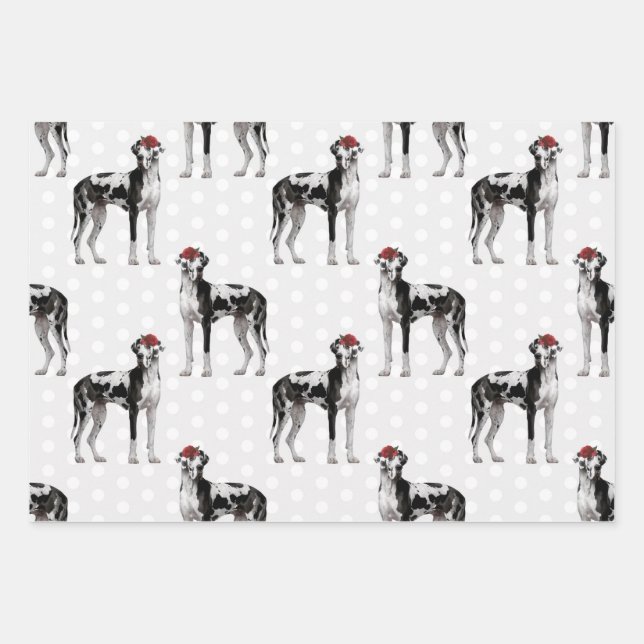 Dog Floral Great Dane Muster, Hund Lover Geschenkpapier Set (Vorderseite)