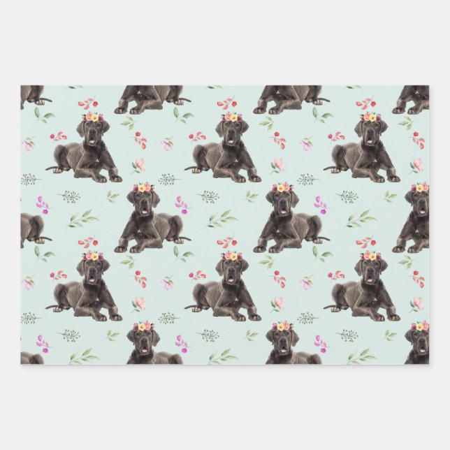 Dog Floral Great Dane Pattern, Dog Fan Geschenk Geschenkpapier Set (Vorderseite)