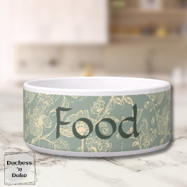 Dog Food Bowl - Sage Green Botanical, Name Napf