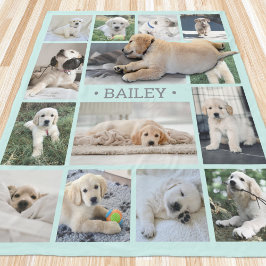 Dog Foto Collage Einfach Modernes Aquamarin Blau u Fleecedecke