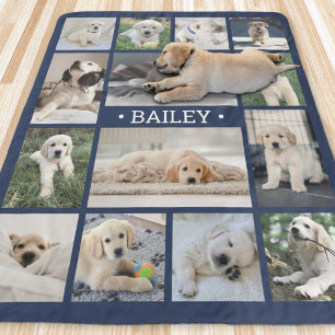 Dog Foto Collage Einfach Modernes Navy Blau & Weiß Sherpadecke