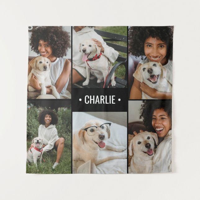 Dog Foto Collage Mit Monogramm Wandteppich (Vorderseite)