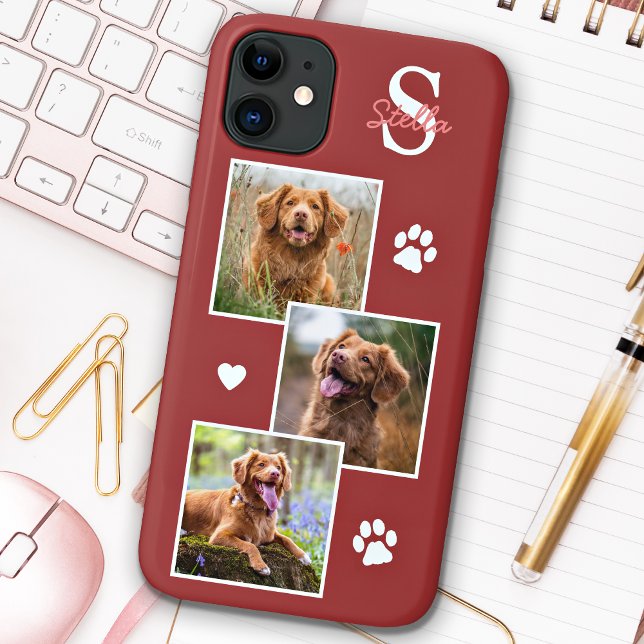 Dog Foto Collage Monogram Terra Cotta Pet Case-Mate iPhone Hülle (Von Creator hochgeladen)