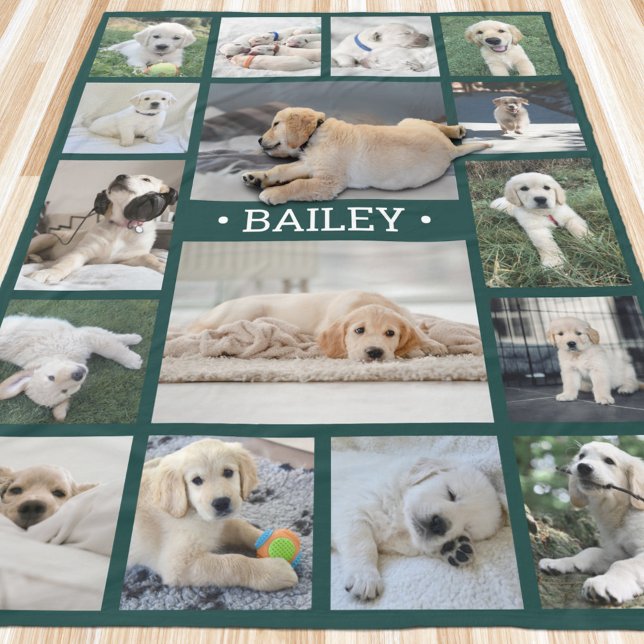 Dog Foto Collage Niedlich Moderne Grün und Weiß Fleecedecke (Von Creator hochgeladen)