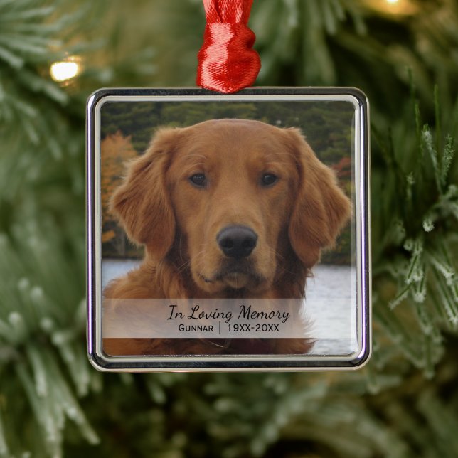 Dog Foto in Loving Memory Name Year Christmas Ornament Aus Metall (Baum)