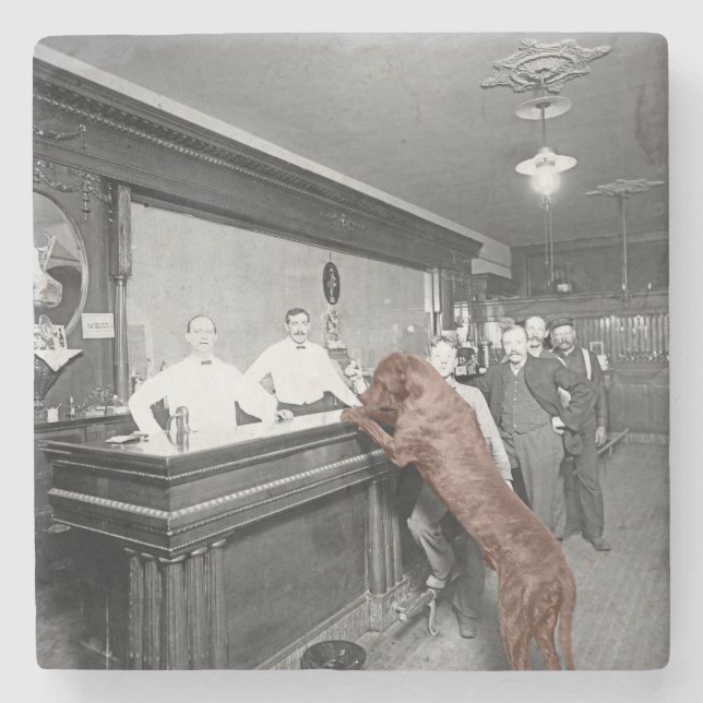 Dog Friendly Saloon Tavern Bar 1900 Fotograf Steinuntersetzer (Vorderseite)