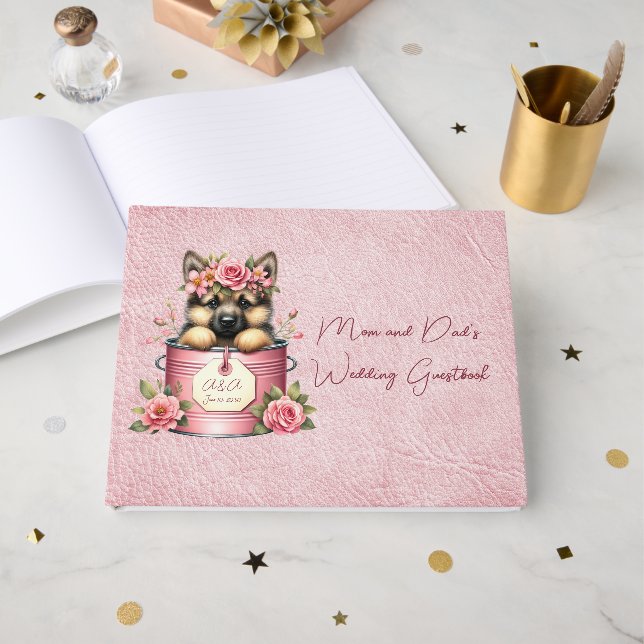 Dog Friends Mama und Vaters Hochzeit Gästebuch (Vorderseite Offen)