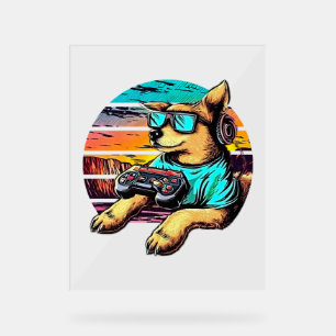 Dog Gamer, Retro Vintag Design Acrylschild